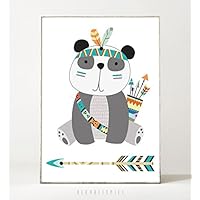 Kunstdruck / Poster TRIBAL: PANDA -ungerahmt- Tier, Bär, Bild, Kinderzimmer, Indianer, Geschenk, Geburtstag, Taufe, Kind, Boho, Muster, Illustration, skandinavisch