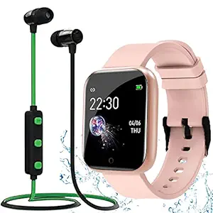 Infinizy ( END OF THE SEASON OFFER- WITH 12 YEARS WARRANTY) Waterproof Smart Watch CM101 For Men Women Fitness Tracker Blood Pressure Heart Rate Monitor For Girls & Boys with Z1 Wireless Bluetooth Headset Hand-Free Calling, Sweatproof- ROSEGOLD