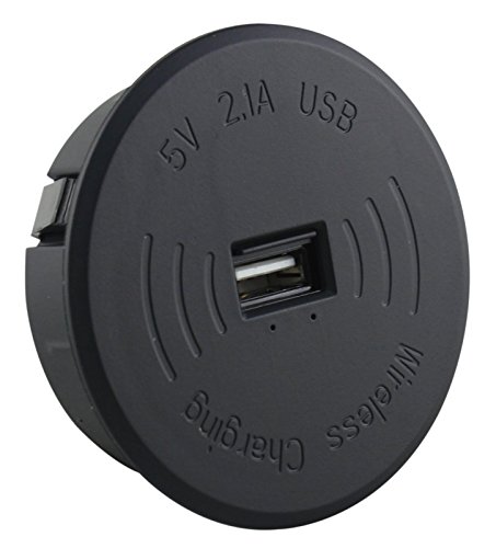 Induktion Einbau Ladegerät und starkem 2,1A USB Ladeausgang für alle Möbel mit Kabeldurchführungen von 60mm zum Laden für alle Mobilen Geräte die über USB geladen werden und Qi kompatiblen Geräte