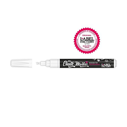 the LABLE FACTORY · 48 Kitchen Labels, rund & 1 Kreidemarker, weiß 1mm Präzisionsspitze / 4mm Keilspitze | flüssiger Kreidemarker | Küchen Etiketten, Gewürz- & Tafel Aufkleber zum Beschriften - 3