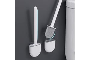 SERDA-RUN Silicone Toilet Brush Bathroom Bowl Toilet brushes and holders Set Buddy Bristle with No-Slip Long Handle Quick Drying Holder Toilet Brush Kit with Base for Anti-drip Clean Toilet Corner Easily