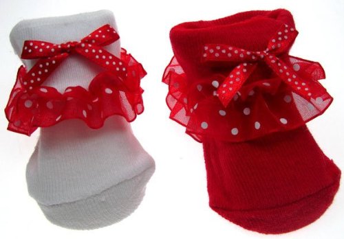 Baby Sock With Red Lace and Bow (RED)