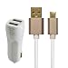 Produktbild OKCS® Premium KFZ Ladeset! Dual USB Schnellladeadapter + 1 Meter Premium Ladekabel Datenkabel mit hochwertigen Metallsteckern -Textilummantelt /geflochtenes Textil / Textil Optik - passend für HTC, Nokia, Huawai, Samsung Galaxy, Sony Xperia und andere kompatible Geräte mit Micro USB Anschluß - in Weiß