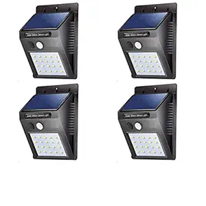 ASGTRADE Waterproof Bright Solar Wireless Security 20 LED Night Light Motion Activated Sensor Solar Power Light - (4 Pieces + 1 KN95 Mask, Black)