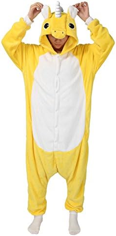 Pajamas Onesies Kigurumi Pyjamas Nightwear Costumes Unisex Adult Fleece Animal Halloween (M, Yellow)