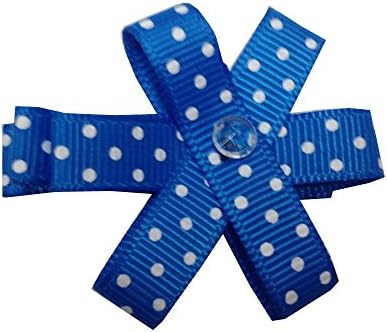 2 Barrettes Hair Tape 5 cm Baby Girls Child Dots Grosgrain Ribbon Barrette Clip Hair Barrettes Blue and White Crystal