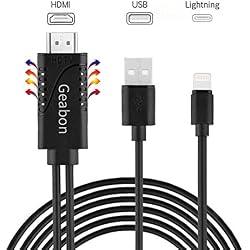 Geabon Compatible con Pad Phone a Cable Adaptador HDMI, 6.6ft Cable Phone a HDMI, Phone HDMI Cable Soporta HDTV 1080p Compatible con Phone X 8 7 6 Plus 5s 5, Pad, Pod a TV Projector Monitor