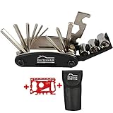Multiherramienta 16 en 1 - ¡una herramienta de diseño inteligente! Está repleta de funciones y es perfecta para muchos trabajos profesionales y de bricolaje. Contiene 6 teclas allen (2, 2.5, 3, 4, 5, 6 mm), 2 destornilladores, 3 llaves de tubo (8, 9, 10mm), 4 llaves (8, 10, 15mm, 14GE) y una llave de mariposa.