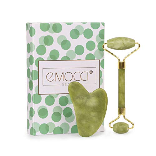 Jade Roller Face Massager Gua Sha Gift Kit Eye and Facia Skin Care Tool Reduces Wrinkles and Tightens Skin Natural Real Jade Stone (Green)