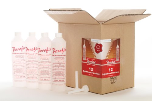 Porofin® Horizontalsperre Karton (Inhalt 12 Flaschen) gegen feuchte Wände zum dauerhaften Keller abdichten.