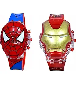 SHASHIKIRAN Boys Glowing Light Watch with Music Spider Man and Iron Man(Combo of 2)