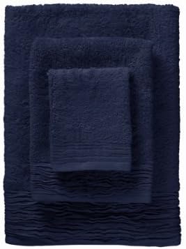 Nine Space Turkish Cotton Fancy Pleated Border 3-Piece Towel Set, Marine Blue by Nine Space