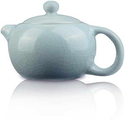 Ivoku Elegant Ceramic Black White Small Teapot, Classic Kung Fu Portable Kettle with lid Supplies Living room / Kitchen / Office, Perfect Handmade Gift for Friends and Family 220ml (Blue)