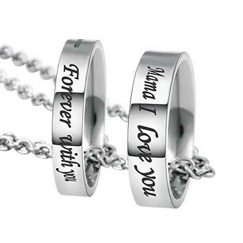 MJARTORIA 2 Stück Damen Halskette Mama ich Liebe Dich Gravur Ring Ketten Mutter Tochter Kette Silber Farbe Muttertag Geburtstag Geschenk