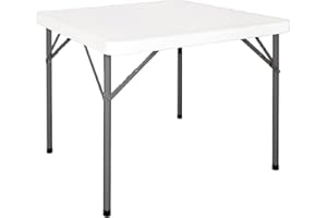 Bolero - Table pliante carrée en HDPE 3 pieds, blanche, 740(H) x 860(L) x 860(P) mm, Cadre en acier, Table résistante aux intempéries pour usage intérieur et extérieur, Y807