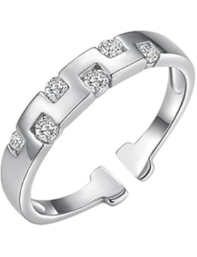 Aivtalk Damen Ring Verstellbar 925 Silber Mädchen Ringe Eröffnung mit Zirkon Geschenk Partnerringe Freundschaftsringe