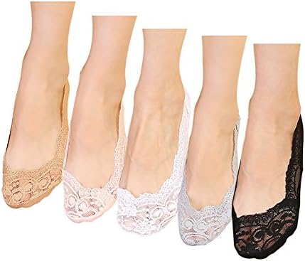 LHZY Anti-slip No Show Lace Cotton Ankle Liner Boat Socks 5 Packs,Free Size UK 4-7/EU 35-41