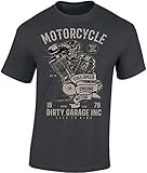 Schnitt: Unisex Biker Shirt: Dirty Garage - Motorrad T-Shirt Herren Damen Mann Männer Frau-en - Chopper - Liebhaber - Fan-s - Rocker - Anarchy - Geschenk - Bikerin - Motorradfahrer-in - Moped (Grau XL)