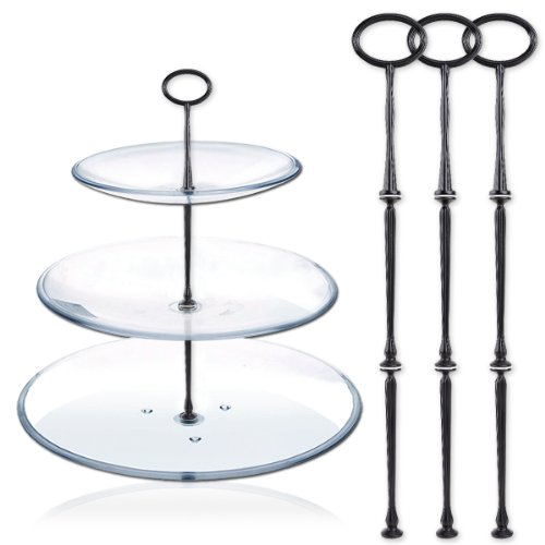 3 Set schwarz Oval Metallstange Mittellochausstech 2 bis 3 Etage für Hochzeitstorte Etagere Tortenständer Tortenhalter Torten - 3