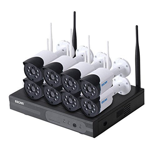 Preisvergleich Produktbild Wokee Überwachungskamera Set,ESCAM Wetter Analog Überwachungskameras, Web Cloud, Kostenlose 8CH 720P 1 / 4 Zoll CMOS (hohe Qualität) WiFi Kugel IP Kamera NVR Kit