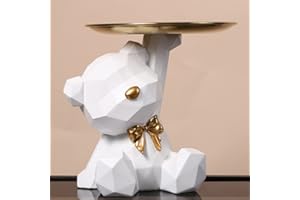 Azazaza Bear Figurine, Resin Bear Statue with Storage Tray, Cute Ornament Key Snack Holder, Modern Art Decor Sculpture for Home Living Room Office (A-White)