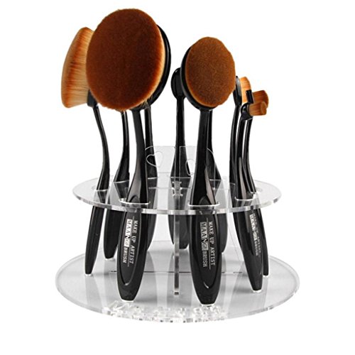 FEITONG 10 Hole Oval Makeup Brush Holder Drying Rack Organizer Cosmetic Shelf Tool (A, Clear)