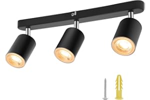Deruaku Ceiling Lights, Kitchen Lights Ceiling Rotatable, 3 Way Spotlights Ceiling Lights Matt Black for Kitchen Living Room Bedroom Dining Room (Led Bulb Not Included)