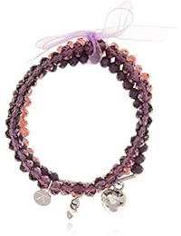 Alexandra plata - Pulsera triple elástica cristales checos, lazo de organza y charms de plata de ley 0925,diámetro 5,2cms aproximadamente