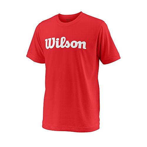 Wilson Unisexe T-shirt de Sport, Y TEAM SCRIPT TECH TEE, Polyester, Rouge (Wilson Red)/Blanc, Taille M, WRA770705