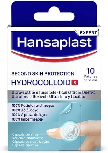 Hansaplast Second Skin Protection Cerotti Idrocolloidali S, Cerotti cicatrizzanti con capsula curativa per dita delle mani, Forte adesione, Sottili e flessibili, 1 confezione da 10 pezzi 1,9 x 6 cm