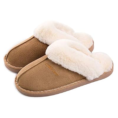 Misolin Chaussons Maison Mémoire Mousse Bois Plancher Faux Daim à Fourrure Mules Automne Hiver Hommes Femmes Intérieur/extérieur Marron Clair 36 37