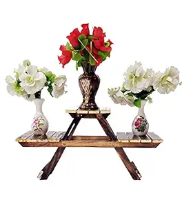 Dream Deco Vintage Wooden Multipurpose Folding Rack/Plant Stand with 3 Decks/Living Room Side Stand