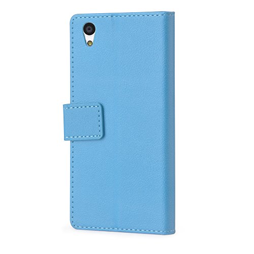 OnePlus X Hülle , Aomo OnePlus X Leder Hülle Schutzhülle Handyhülle Taschen Schalen Handy Tasche Tasche Kartensteckplätze Flip Wallet Stil case Lederhülle für OnePlus X-Blau - 4