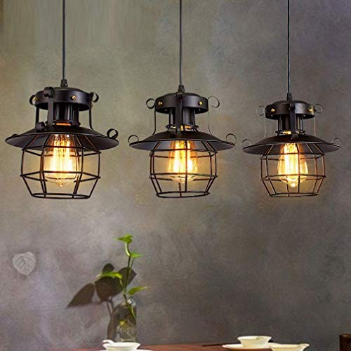 SPA Colgante antiguo Loft de hierro Colgante Iluminación Industria de la lámpara Araña Retro 3 * E27 Socket de lámpara Bar Comedor Sala de estar Jaula Altura ajustable Iluminación de techo Ø21cm * H20
