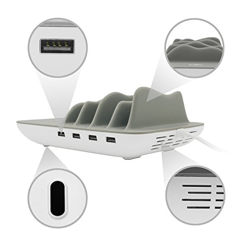 5 in 1 Estaci  n de Carga USB  EarthSave Cargador de Escritorio Multifunci  n de 4 Puertos con Qi Cargador inalambrico M  ltiples dispositivos Organizador para Iphone X  Iphone 8 7 7s 6s Samsungs Huawei Tabletas y Ipads