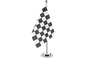 BIGTREE Checkered Table Flag Black and White Desktop Flag Stainless Steel Stand Base Desk Race For Veteran Office Home International Conference Black White Racing Theme Party Holiday Decorations