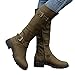 Produktbild Bovake Frauen Hochhackige Plateaustiefel Martin Stiefel Schuhe Wildleder Square Mid Heels Schnalle (36 EU, Grün)