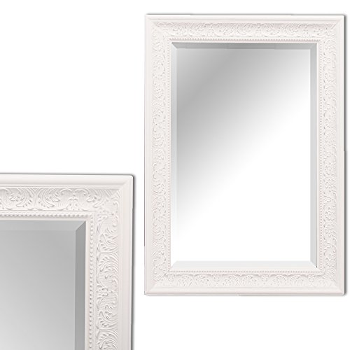 Pompöser barock Spiegel FIORA 90x70cm weiß-silber