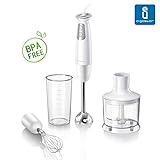 Aigostar Stirring Set White 30IMY - Set de batidora de mano, picadora, plastico libre de BPA y acero inoxidable, 400 watios, 2 velocidades