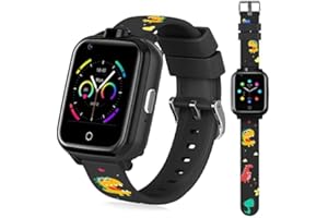 OKYUK 4G Smartwatch für Kinder, GPS-Tracker, mehrere Desktop-Stile zur Auswahl, Zwei-Wege-Anrufe, Bildkompetenz, SOS, WLAN, wasserdichter Touchscreen für 4–12 Jungen und Mädchen (T13 Schwarz)