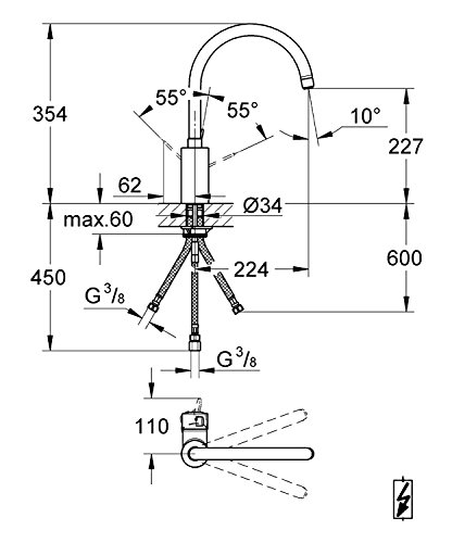 Grohe Eurosmart Cosmopolitan Küchenarmatur (hoher Auslauf, Schwenkbereich wählbar, Niederdruck) 31180000 - 2