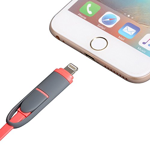 eJiasu 2 in 1 Blitz 8 Pin + Micro-USB-Sync-Daten / Lade flache USB-Kabel für iPhone 6 6S Plus 5 5s 5c se, iPad Air, Samsung, HTC und andere Android-Handys Tablet (3.3ft / 1m) (rot) - 3