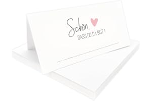 ‎PUK KRÄMMER GMBH Tischkarten "Schön, dass du da bist" weiß mit Herz | Farbe wählbar | 25, 50, 100 Stück | selbst beschriften | Namensschilder, Platzkarten | für Hochzeit, Geburtstag uvm (Rosa, 25)