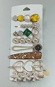 Aliza 8 Pcs Korean Style Pearl Barrettes Womens Set Hairpin Korean Style Hair Clip Marble Alligator bobby pins Duck-billed Headdress Jewelry Hair Accessories set (Crown)