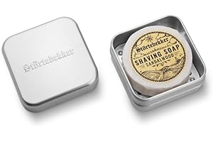 STÖRTEBEKKER SHAVING ACCESSORIES Störtebekker® Premium Savon à Rasage Bois de santal & Boîte à Savon - Boîte à Savon en aluminium avec Savon à Rasage en différentes Variantes - Savon à Rasage végétalien fabriqué à la Main