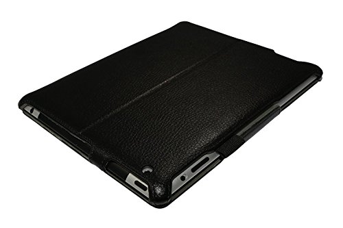 iPad 4 Hülle & iPad 3 Hülle | Smart Cover aufstellbar | Handschlaufe & Stylus-Halterung Luxus Leder für Apple Tablet 9 7 Zoll | Original Adento Marken-Design | Schwarz - 2