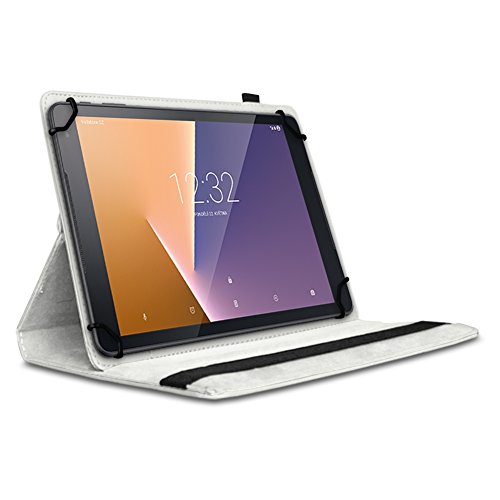 Vodafone Tab Prime 6 / 7 robuste Tablet-Schutz-Hülle aus hochwertigem Kunstleder Tasche mit Standfunktion 360° drehbar Universal-Cover-Case kombiniert Schutz und Design von UC-Express®, Farben:Weiß - 2