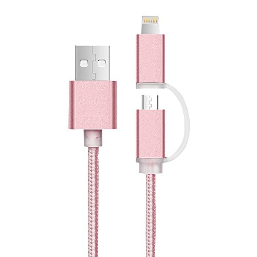 Cuitan 2-in-1 Dual Interfaces 1m USB Kabel für Android / Apple iOS Universal, Nylon Geflochtene Lightning und Micro USB Data Ladekabel Datenkabel Charging Cable für iPhone 6 / 6s / 6 plus / 6s plus / 5s, iPad, iPod, Samsung S7 / S7 Edge / S6 / S6 Edge, Sony, HTC, Huawei und andere - Rose Gold
