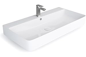 STILFORM Berlin Waschbecken 80 cm – Keramik Waschplatz in Brillant Weiß, mit Hahnloch, für Wandmontage oder als Aufsatzwaschbecken, Lotus-Effekt