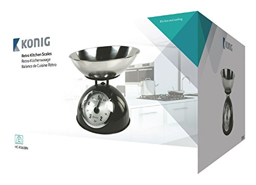 König, Retro Keukenweegschaal met roestvrijstalen kom (Zwart / Zilver) - 4